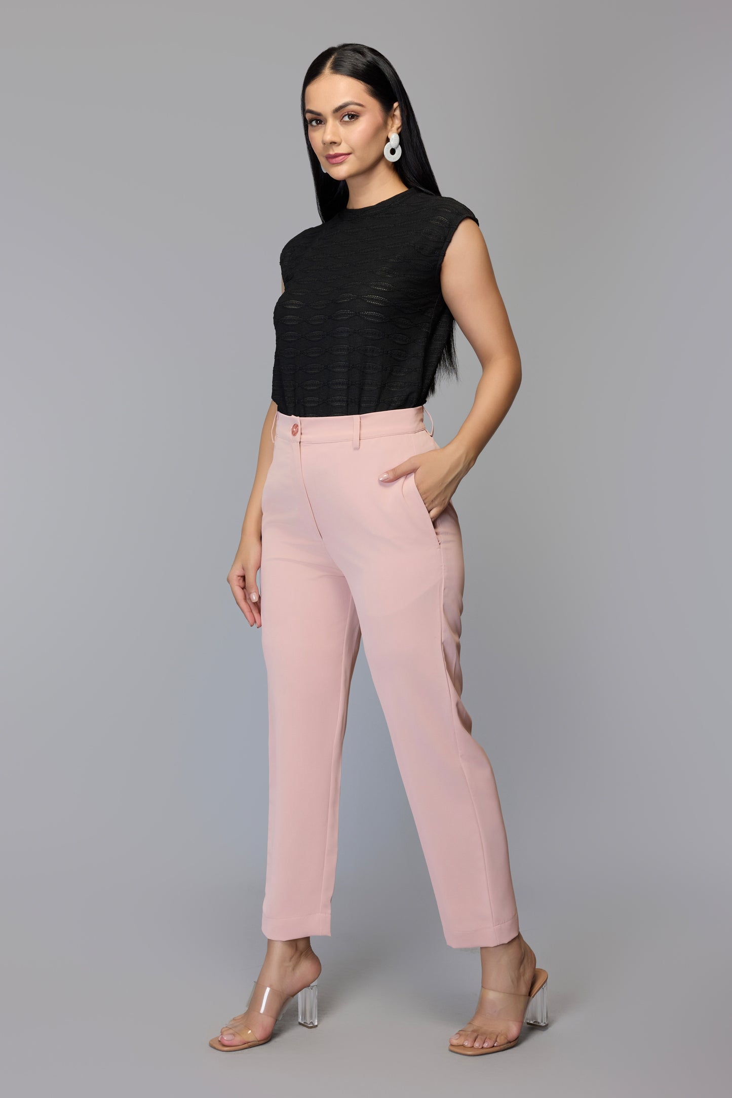 Women’s Peach Tailored High-Waist Trousers