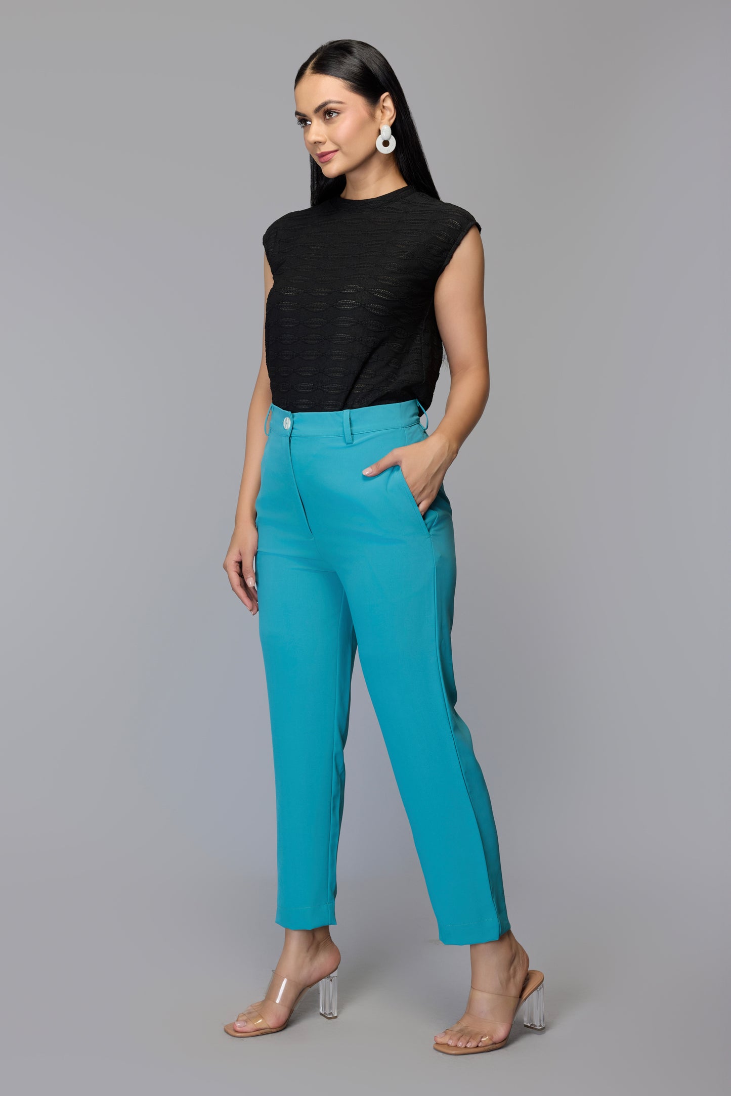 Aqua Blue High-Waist Trousers