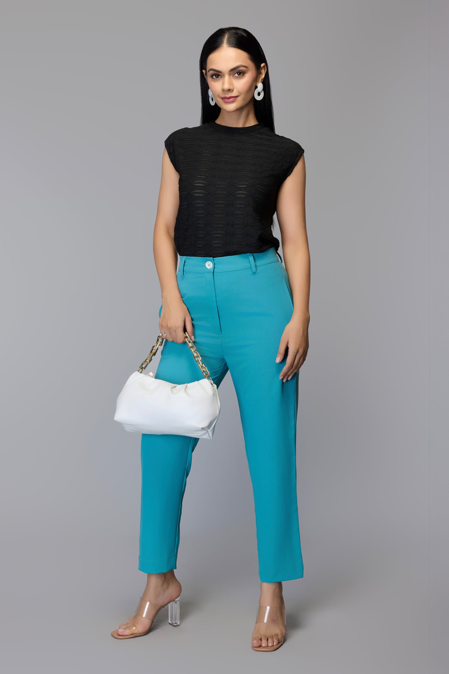 Aqua Blue High-Waist Trousers