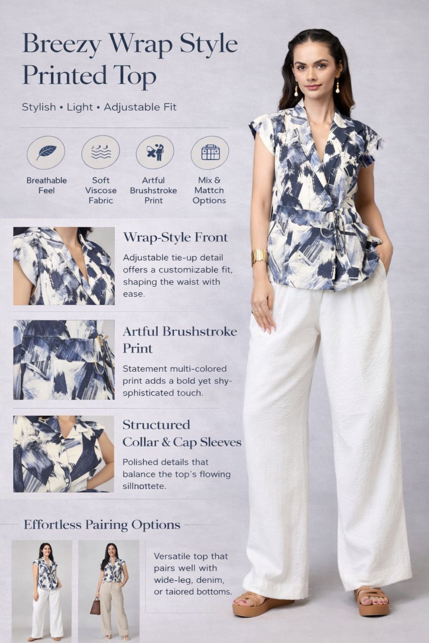 Artistic Wrap Top - Multi | Viscose Blend