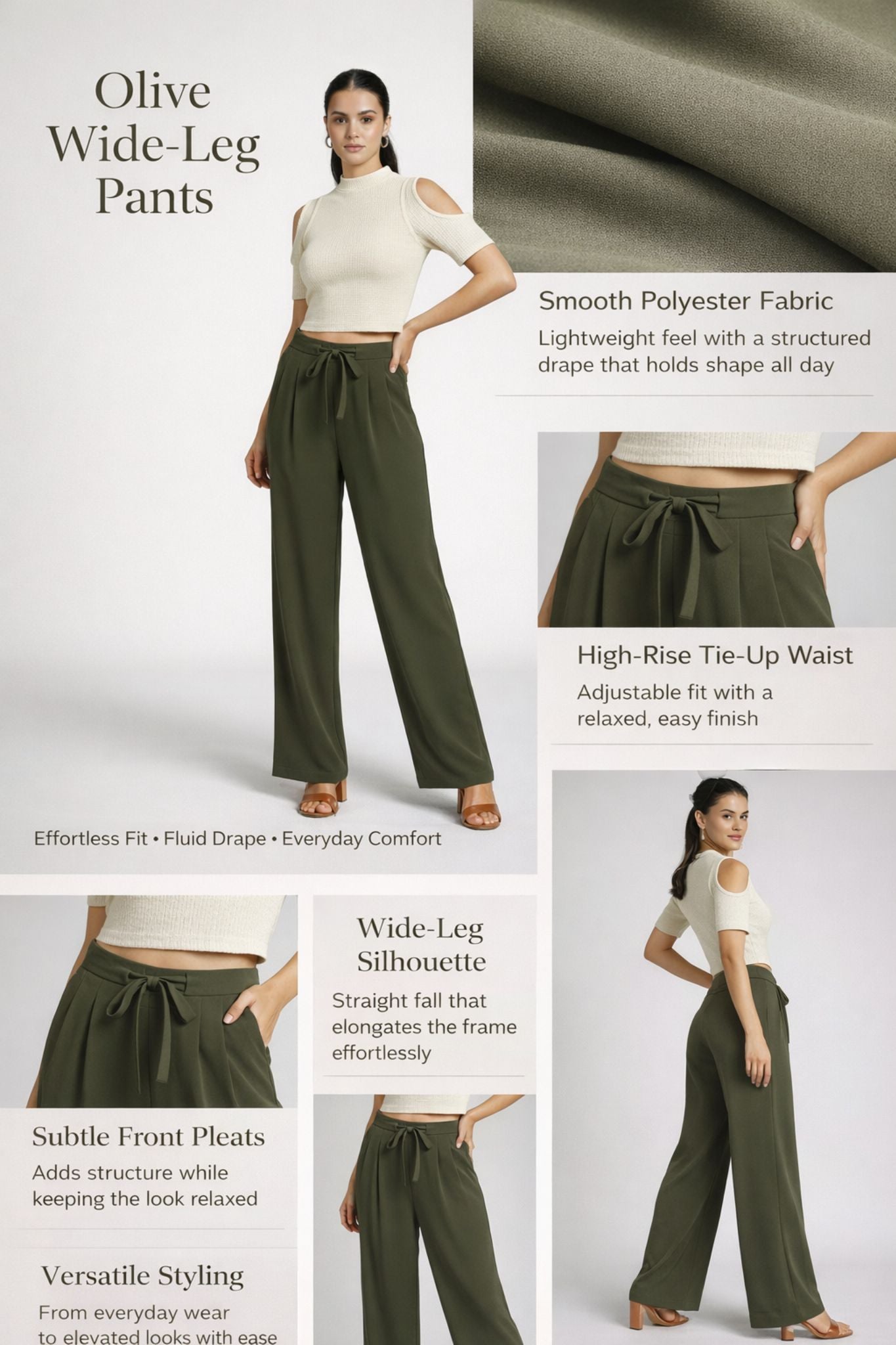 Minimal Straight Fit Trousers - Olive | Polyester