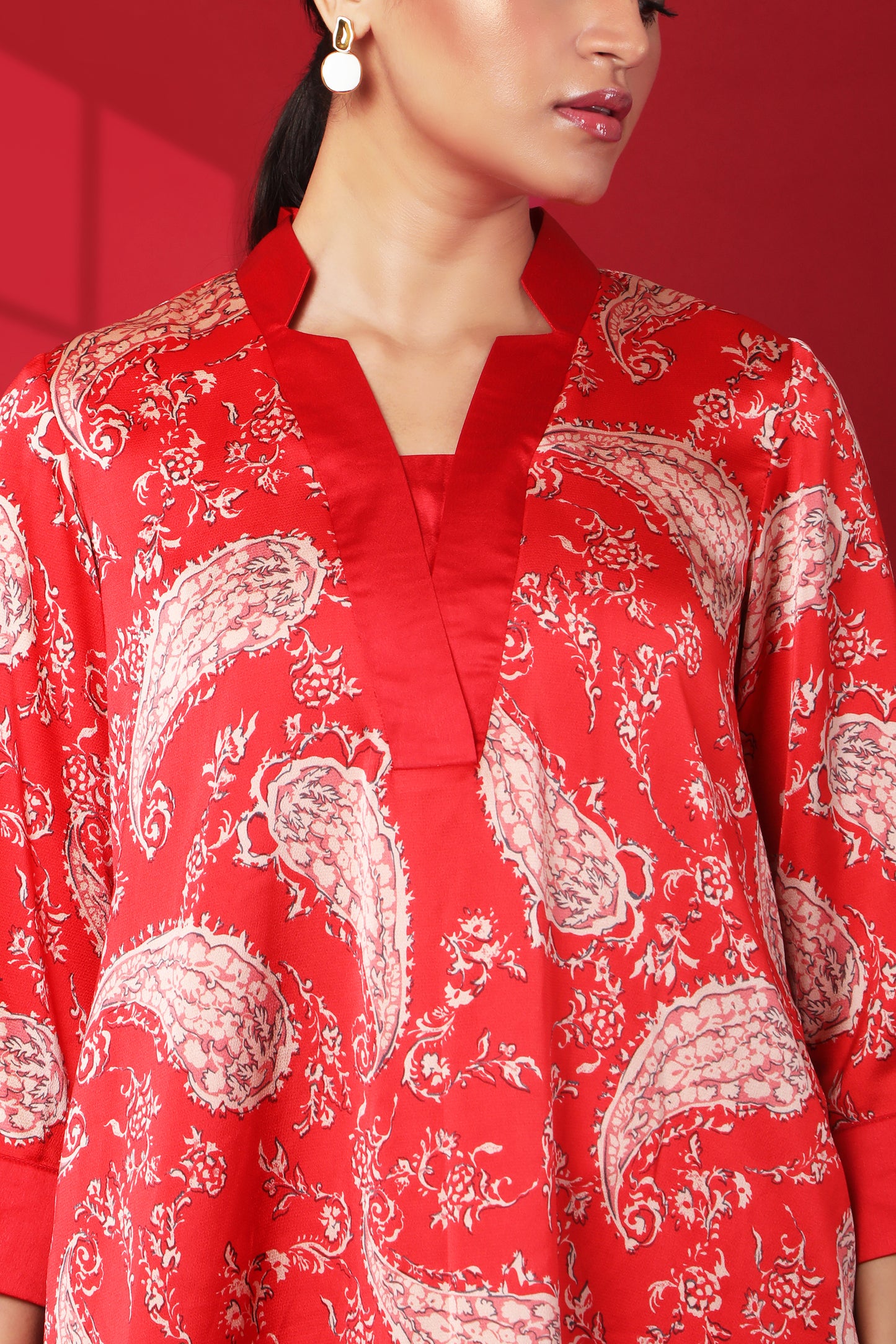 Kaya Solid Red & Paisley Printed Tunic