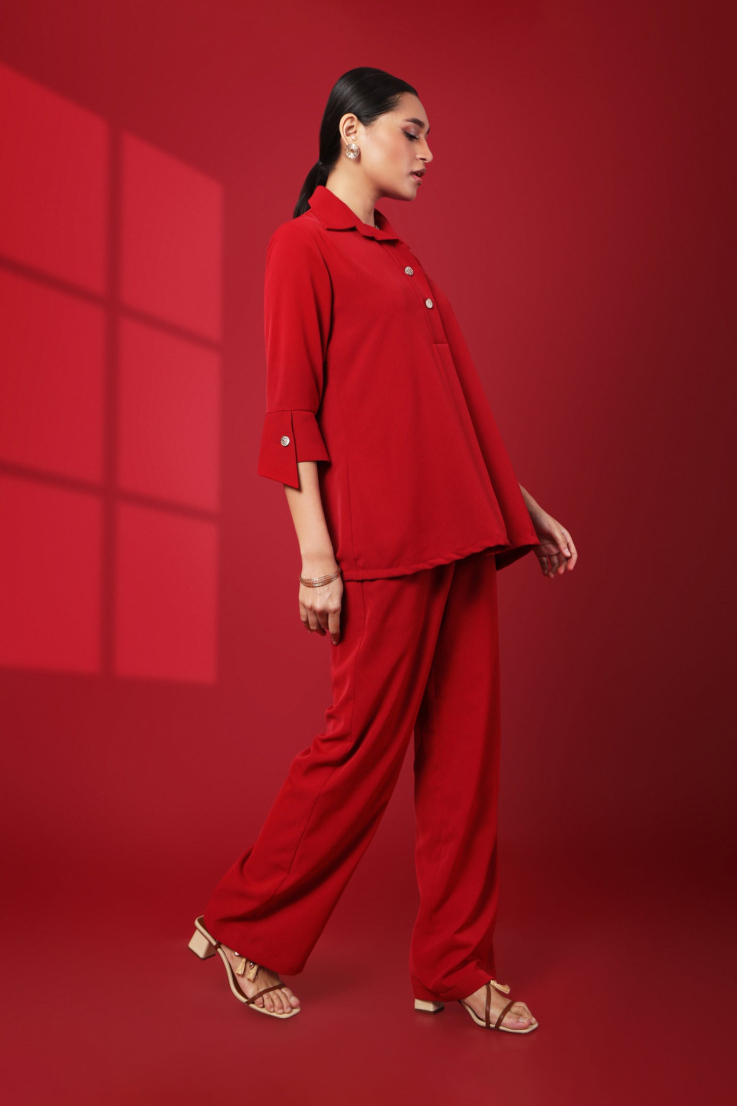 Rouge Solid Crimson Tailored Top