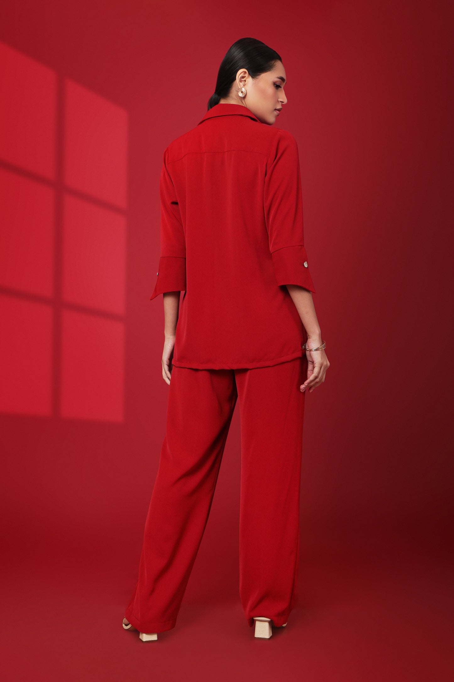 Rouge Solid Crimson Tailored Top