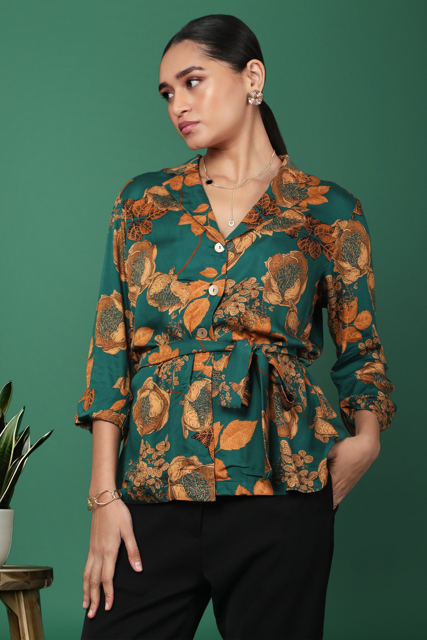 Vert Floral Printed Top With Belt