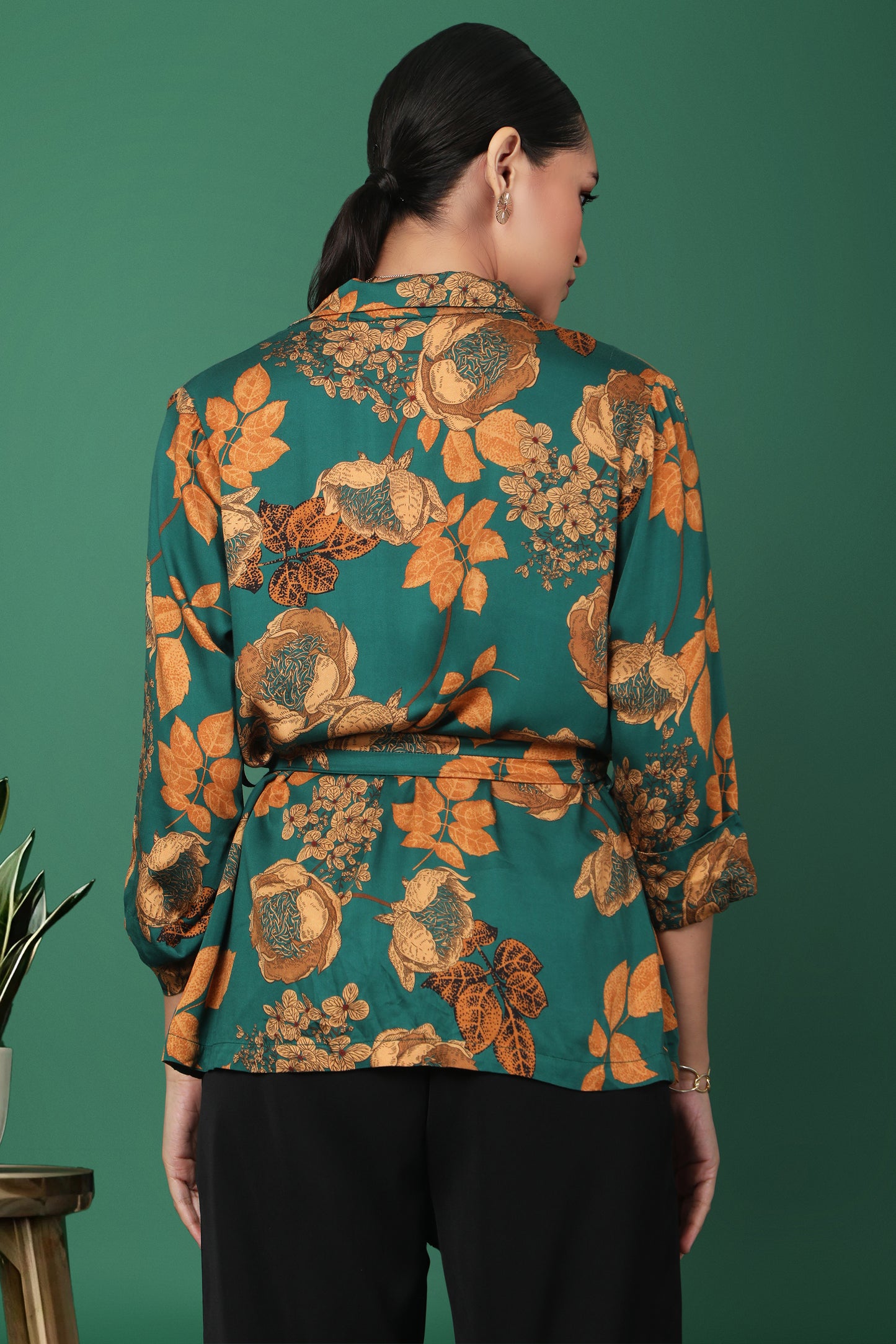 Vert Floral Printed Top With Belt