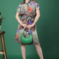 Tropical Green Floral Print Dress with Waist Tie Detail