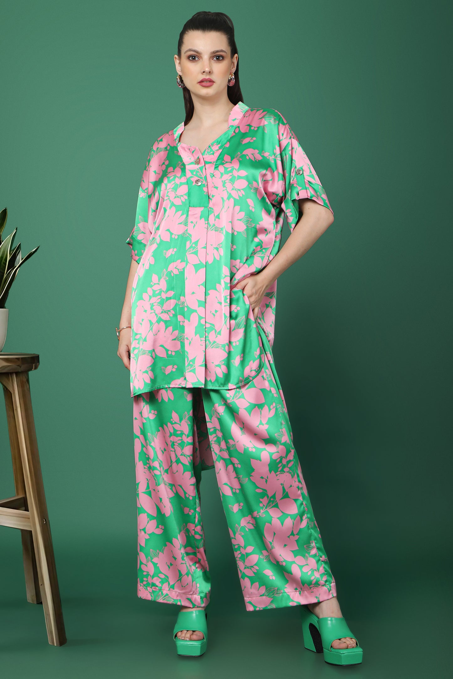 Green Floral Print Co-Ord Set