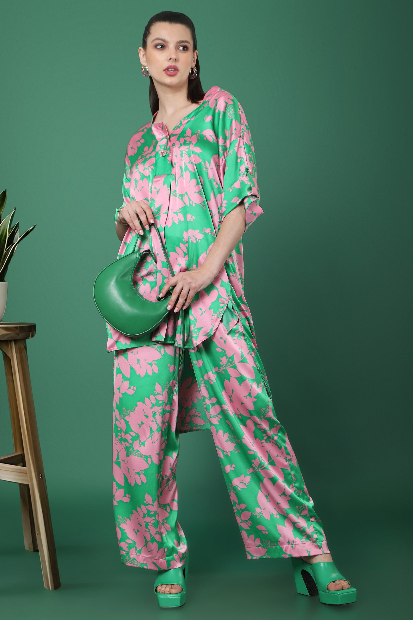 Green Floral Print Co-Ord Set
