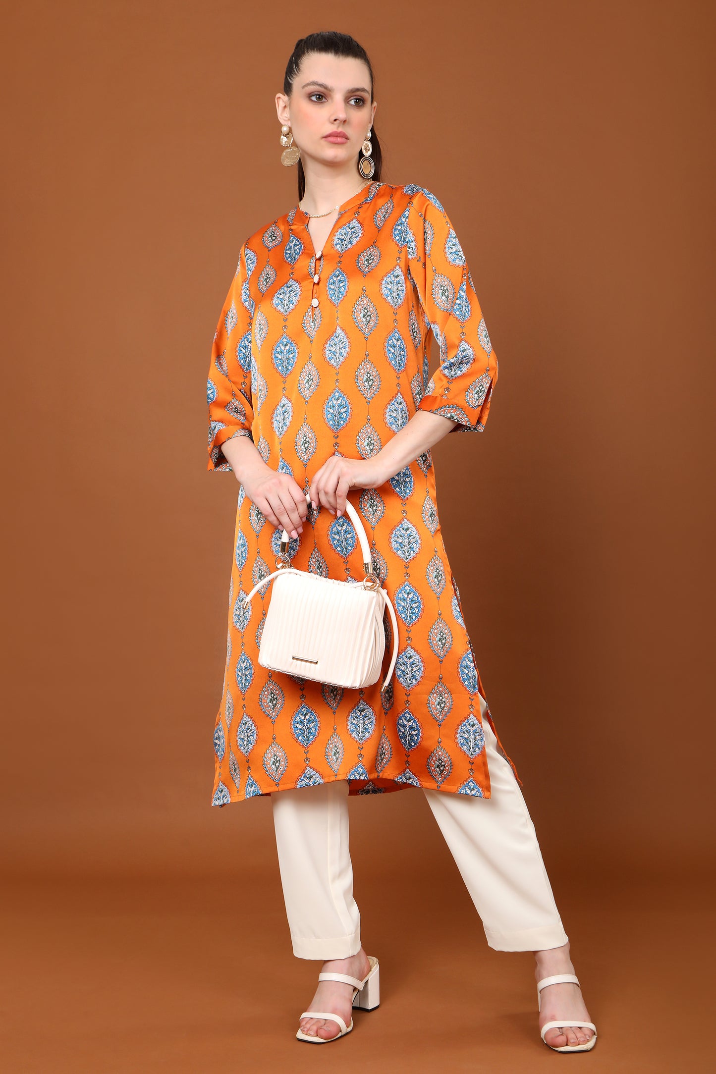 Gia Printed V Neck  Kurta