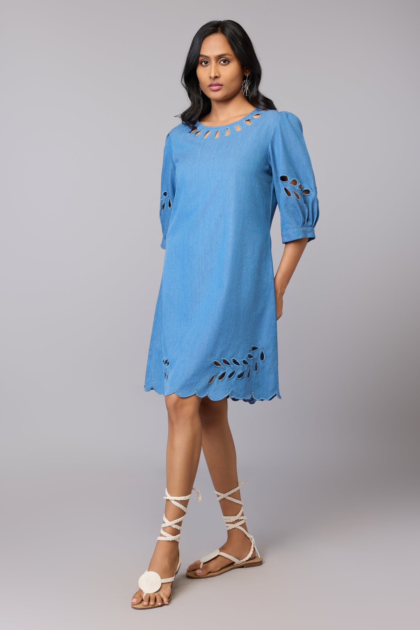 Blue Lyocell Denim A-Line Dress