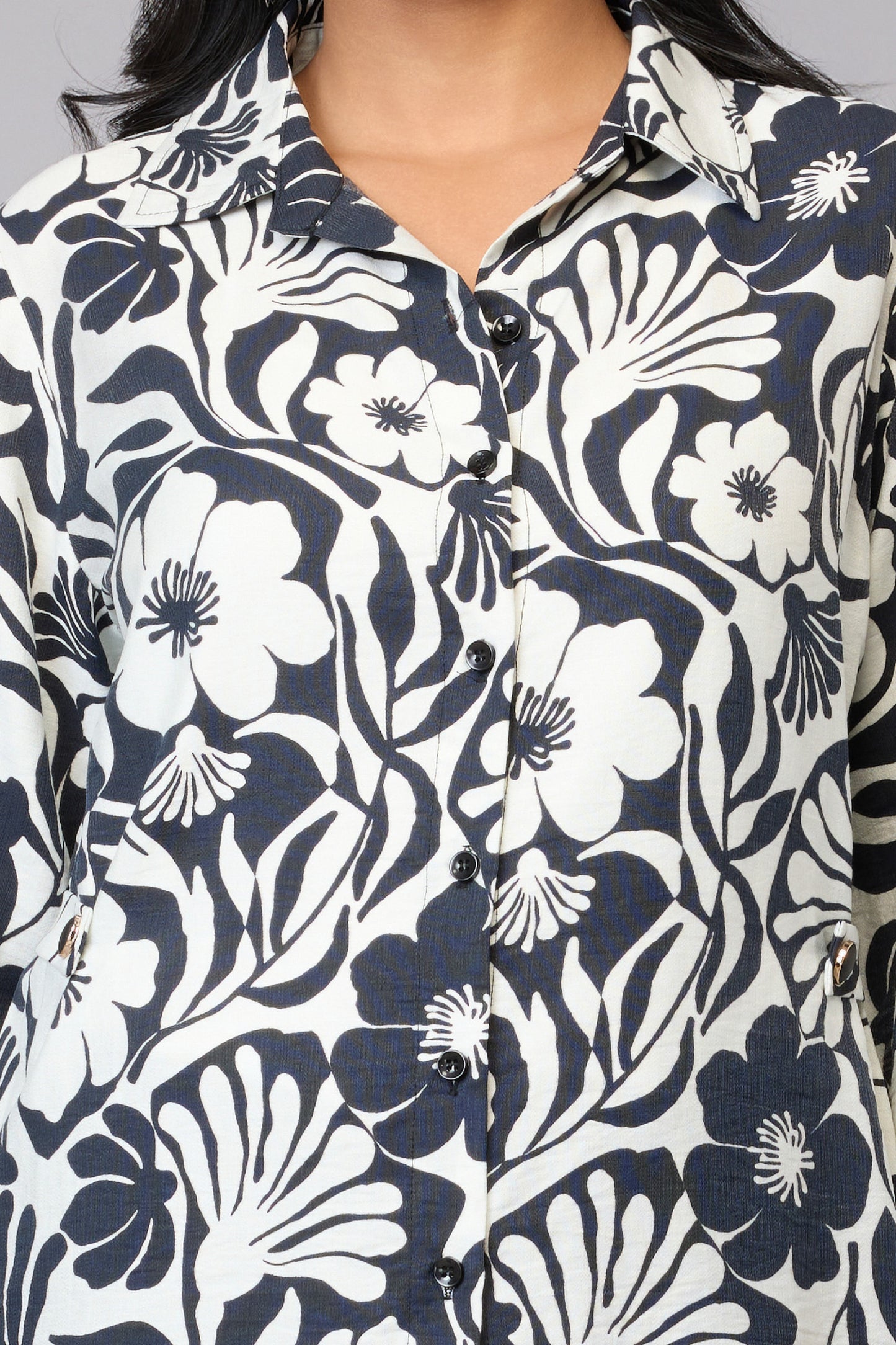 Monochrome Floral Shirt Top