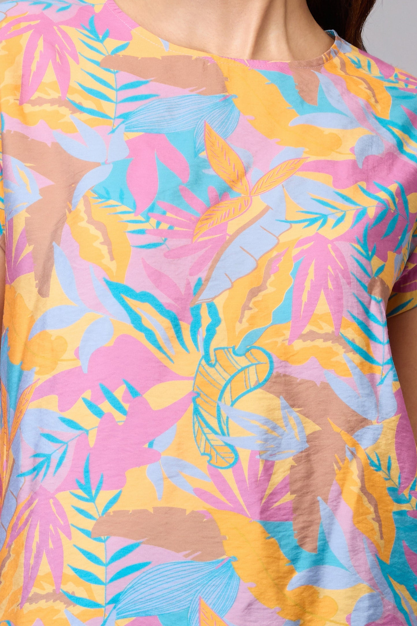 Tropical Printed Cap Sleeve Top – Multi | Viscose Blend