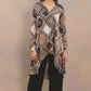 High Low Flared Kurta Brown Scarf Print