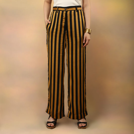 Mustard Striped Flared Trousers