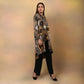 High Low Flared Kurta Brown Scarf Print