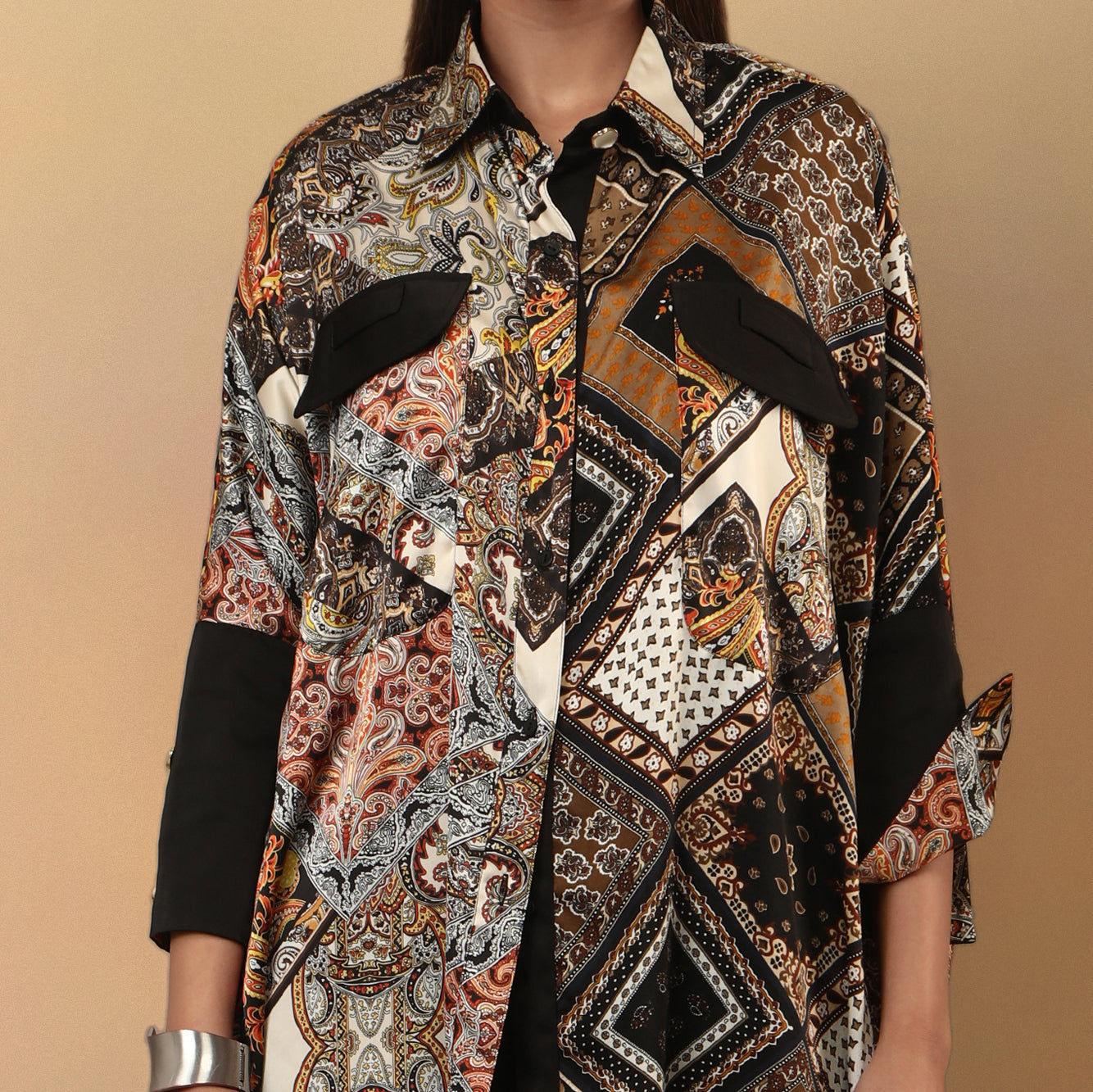 Duo Scarf Printed Kimono Shirt