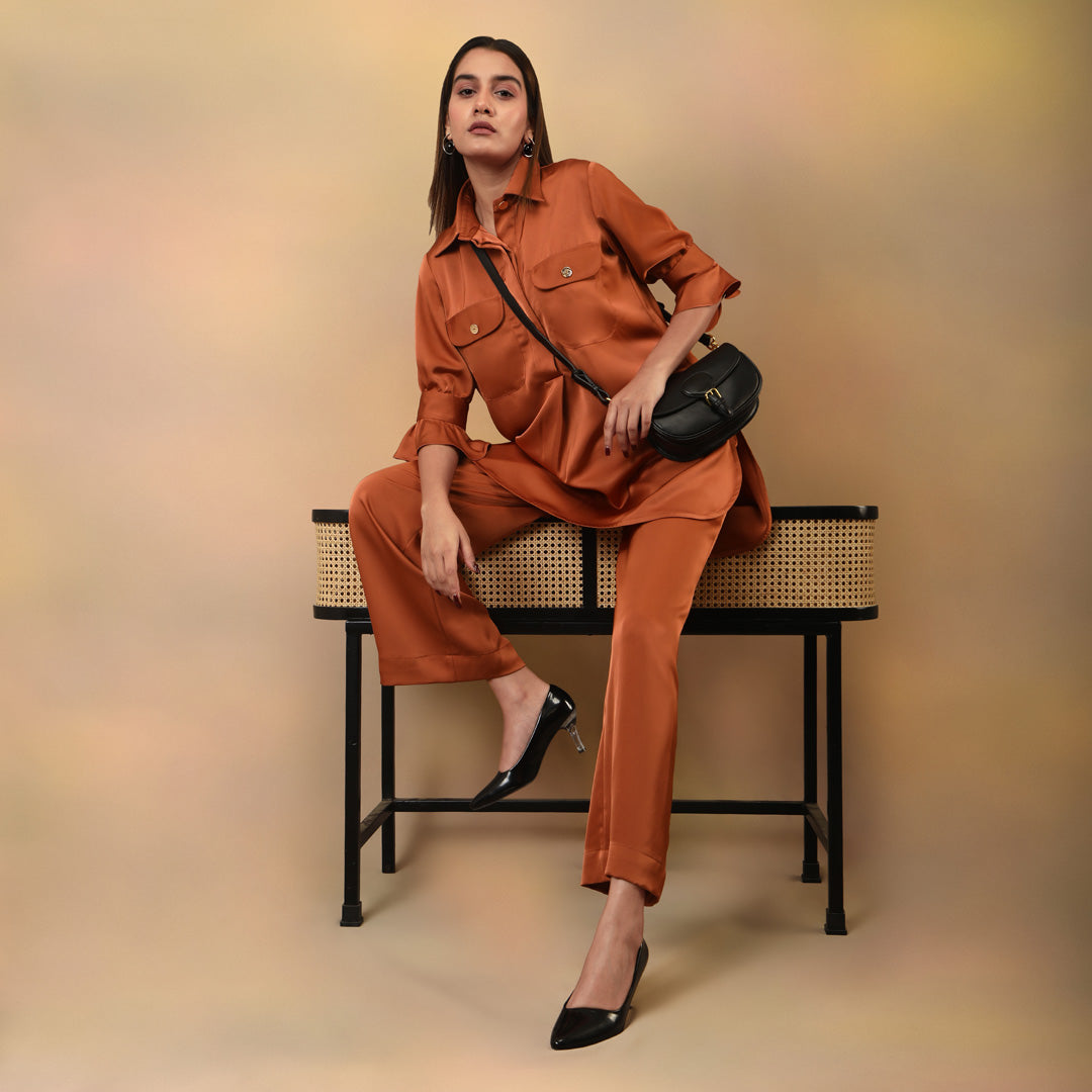 Rust Coloured Flared Pants