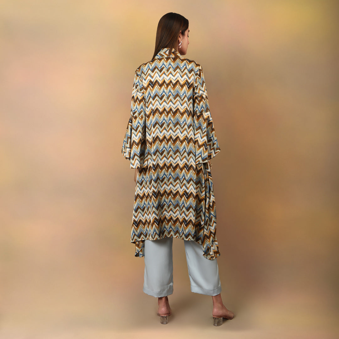 Chevron Printed High Low Kurta Flare