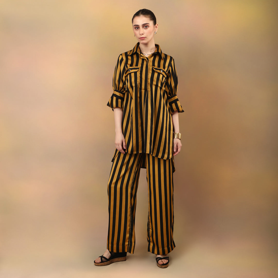 Mustard Striped Flared Trousers