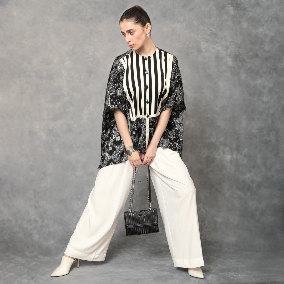 Black and White Fusion Print Kaftan Top