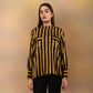 Mustard Striped Print Round Neck Top